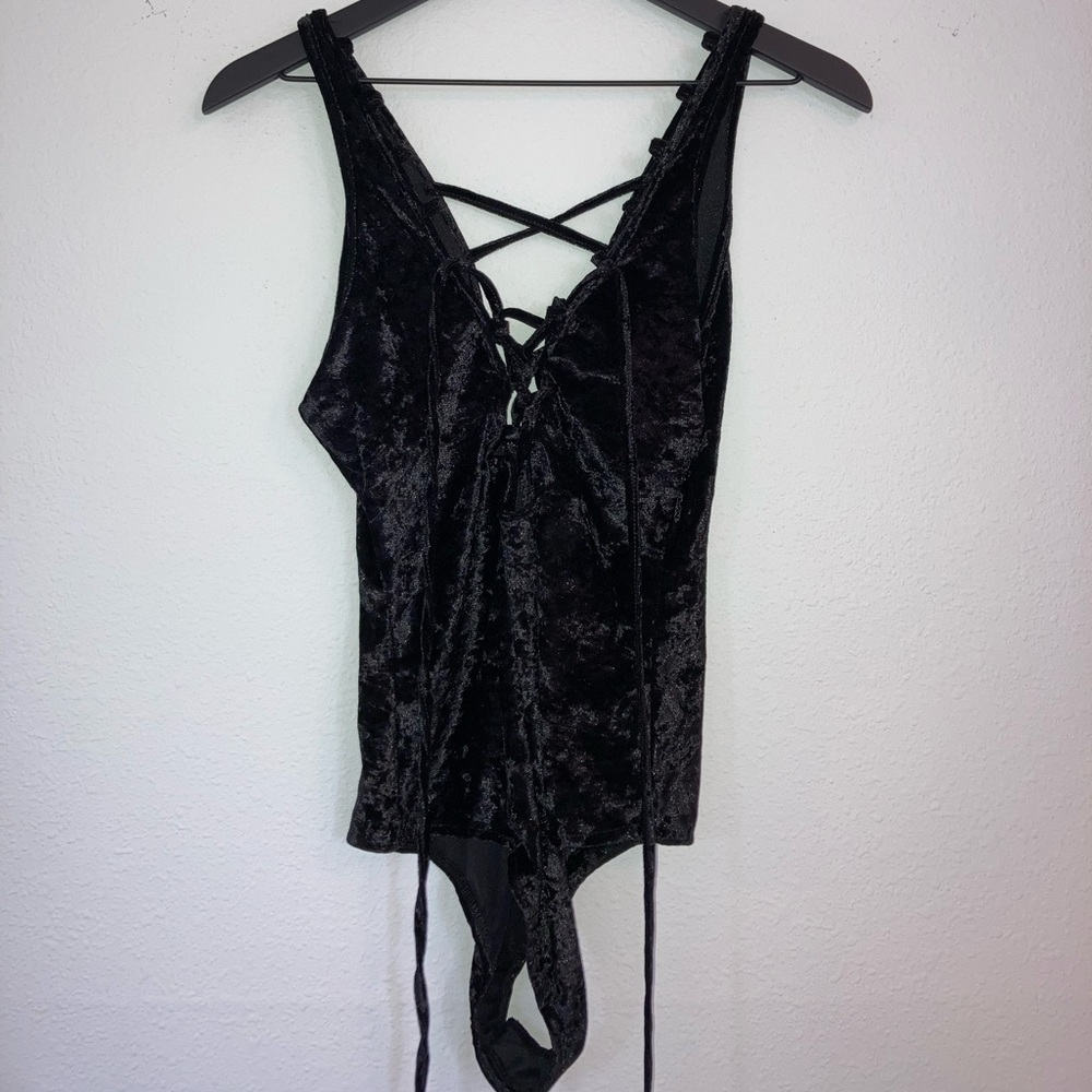 Crushed Velvet Lace Up Bodysuit Rave Dancewear
